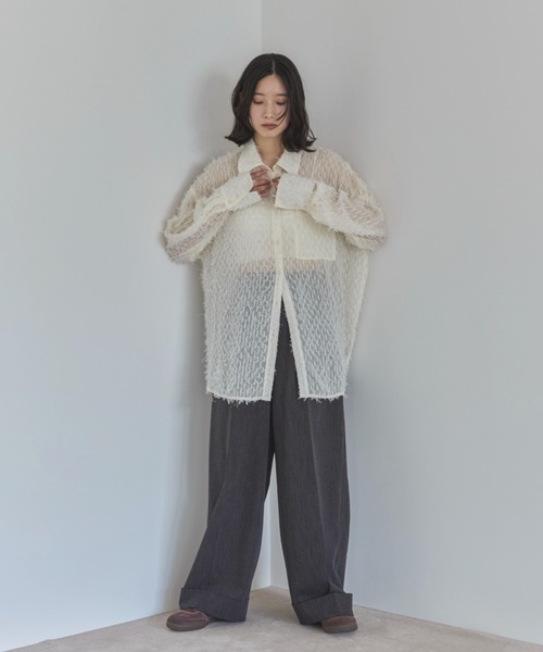 未使用 タグ付 近年モデル✨LIMI feu プリーツ シアーシャツ オーバー セール】フェザーライクオーバーシアーシャツ（シャツ/ブラウス