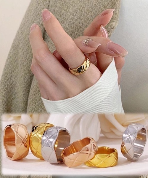 Coo+i（クーイ）の「キルティングメタルリング 5mm  10mm幅　2type（リング・レディース・ピンクゴールド/ゴールド系その他/ピンク系その他/シルバー系その他/ゴールド/シルバー・19号/9号/11号/13号/21号/16号）」の18枚目の写真