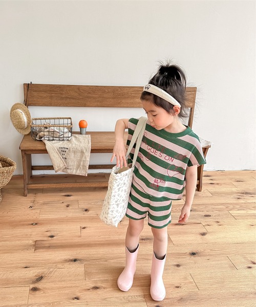 aimoha（アイモハ）の「【aimoha-KIDS-】ボーダーTEE+ショットパンツ　セットアップ (SS)（セットアップ・キッズ・グリーン/ブルー・80/90/100/110/120/130）」の7枚目の写真