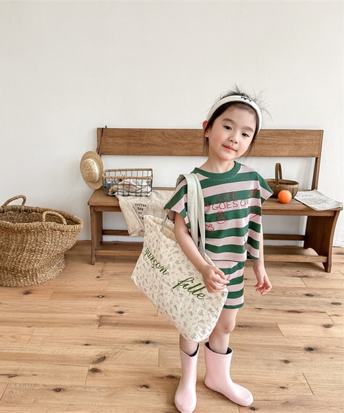 aimoha（アイモハ）の「【aimoha-KIDS-】ボーダーTEE+ショットパンツ　セットアップ (SS)（セットアップ・キッズ・グリーン/ブルー・80/90/100/110/120/130）」の8枚目の写真