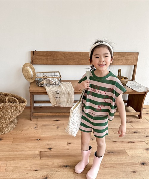 aimoha（アイモハ）の「【aimoha-KIDS-】ボーダーTEE+ショットパンツ　セットアップ (SS)（セットアップ・キッズ・グリーン/ブルー・80/90/100/110/120/130）」の9枚目の写真