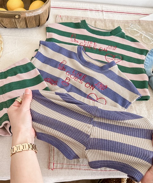 aimoha（アイモハ）の「【aimoha-KIDS-】ボーダーTEE+ショットパンツ　セットアップ (SS)（セットアップ・キッズ・グリーン/ブルー・80/90/100/110/120/130）」の20枚目の写真