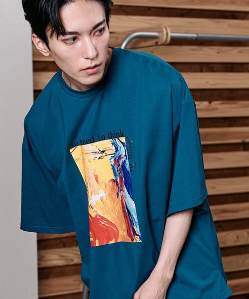 NO ID.(ノーアイディ)の「【NO ID.】Art Print Big T-shirt / アート プリント ビッグ Tシャツ(Tシャツ/カットソー・メンズ・ブルーグリーン/ブラック/ホワイト・ONE SIZE)」の3枚目の写真