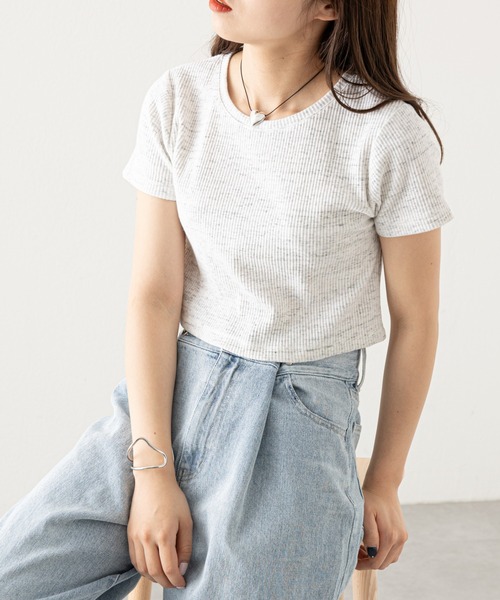 Chico(チコ)の「メランジチビT(Tシャツ/カットソー・レディース・ブルー/ピンク/ブラック/ホワイト・FREE)」の1枚目の写真