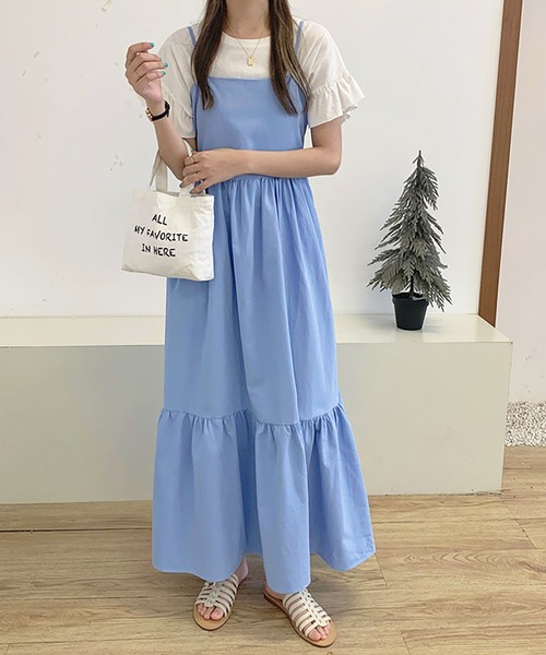 Girly Doll(ガーリードール)の「ティアードキャミワンピース(ワンピース・レディース・ブルー/モカ/ベージュ/ホワイト・FREE)」の1枚目の写真