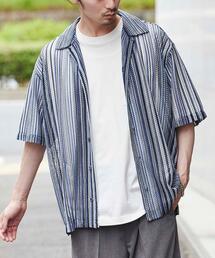 coen | 透かし編みニットオープンカラーオーバーシャツ(シャツ/ブラウス)