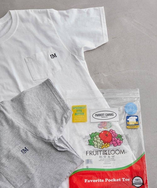 PARROTT CANVAS(パロットキャンバス)の「【PARROTT CANVAS】FRUIT OF THE LOOM/FAVORITE POCKET TEE (2PACK)(Tシャツ/カットソー・レディース・ライトグレー/ブラック・M)」の1枚目の写真