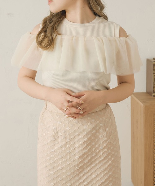 Ambre Neige(アンブルネージュ)の「2wayチュールフリルトップス/【WEB/EC限定商品】(Tシャツ/カットソー・レディース・アイボリー/ダークブラウン・FREE)」の3枚目の写真