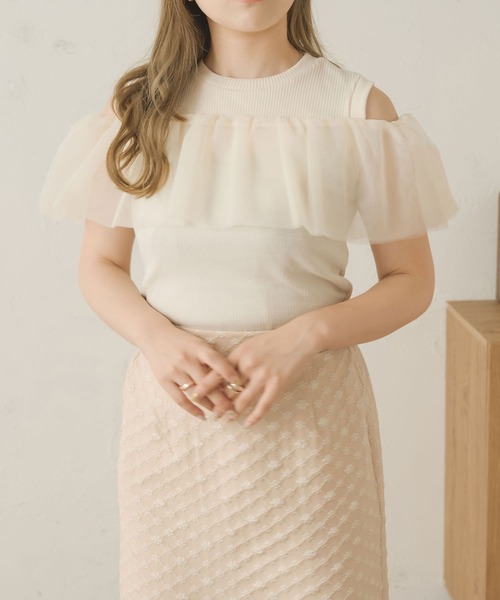 Ambre Neige(アンブルネージュ)の「2wayチュールフリルトップス/【WEB/EC限定商品】(Tシャツ/カットソー・レディース・アイボリー/ダークブラウン・FREE)」の4枚目の写真