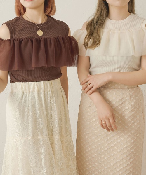 Ambre Neige(アンブルネージュ)の「2wayチュールフリルトップス/【WEB/EC限定商品】(Tシャツ/カットソー・レディース・アイボリー/ダークブラウン・FREE)」の13枚目の写真