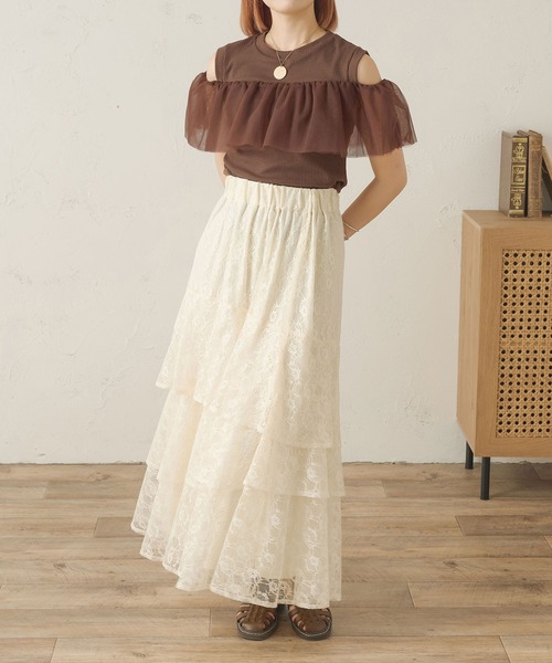 Ambre Neige(アンブルネージュ)の「2wayチュールフリルトップス/【WEB/EC限定商品】(Tシャツ/カットソー・レディース・アイボリー/ダークブラウン・FREE)」の11枚目の写真