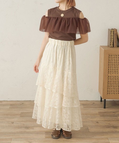 Ambre Neige(アンブルネージュ)の「2wayチュールフリルトップス/【WEB/EC限定商品】(Tシャツ/カットソー・レディース・アイボリー/ダークブラウン・FREE)」の12枚目の写真