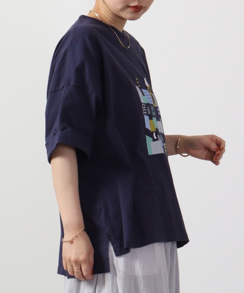 EMAGO 城のプリント刺繍5分袖Tシャツ（Tシャツ/カットソー