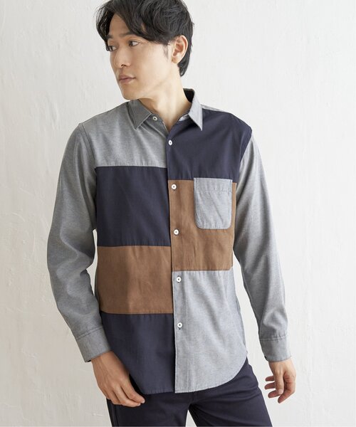 ikka(イッカ)の「オックスブロックス切り替えシャツ(シャツ/ブラウス・メンズ・グレー/ホワイト/ネイビー・S/M/L/XL)」の16枚目の写真