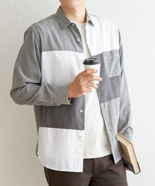 ikka(イッカ)の「オックスブロックス切り替えシャツ(シャツ/ブラウス・メンズ・グレー/ホワイト/ネイビー・S/M/L/XL)」の1枚目の写真