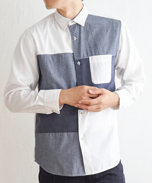 ikka(イッカ)の「オックスブロックス切り替えシャツ(シャツ/ブラウス・メンズ・グレー/ホワイト/ネイビー・S/M/L/XL)」の2枚目の写真
