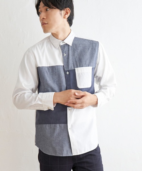 ikka(イッカ)の「オックスブロックス切り替えシャツ(シャツ/ブラウス・メンズ・グレー/ホワイト/ネイビー・S/M/L/XL)」の18枚目の写真