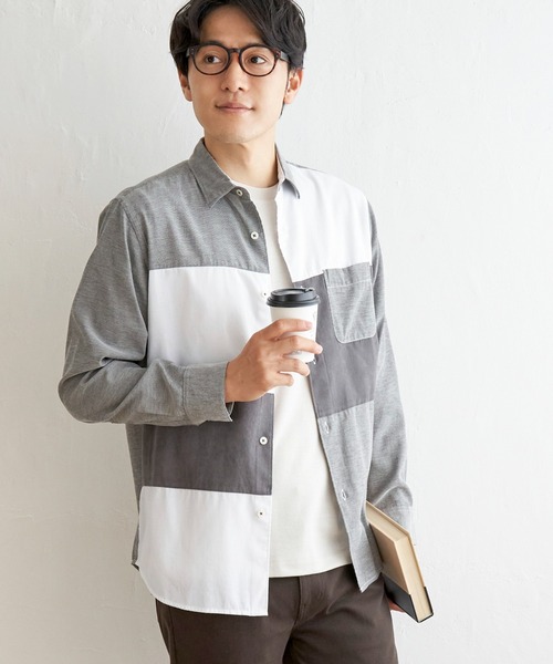 ikka(イッカ)の「オックスブロックス切り替えシャツ(シャツ/ブラウス・メンズ・グレー/ホワイト/ネイビー・S/M/L/XL)」の17枚目の写真