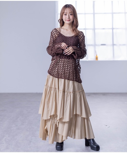 clear（クリア）の「かぎ針編み長袖ニットプルオーバー[シアー　大人カジュアル]≪2024SS≫（ニット/セーター・レディース・ブラック/ブラウン/ベージュ・F）」の14枚目の写真