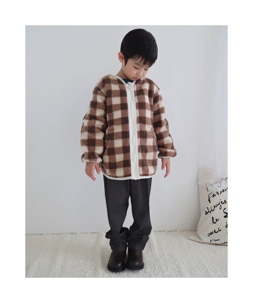 apres les cours（アプレレクール）の「【洗える・2Way】リバーシブルボアジャケット（ブルゾン・キッズ・ピンク/アイボリー/カーキ・120/80/130/100/110/90/140）」の5枚目の写真