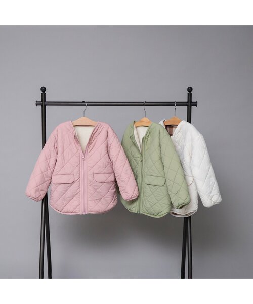 apres les cours（アプレレクール）の「【洗える・2Way】リバーシブルボアジャケット（ブルゾン・キッズ・ピンク/アイボリー/カーキ・120/80/130/100/110/90/140）」の6枚目の写真