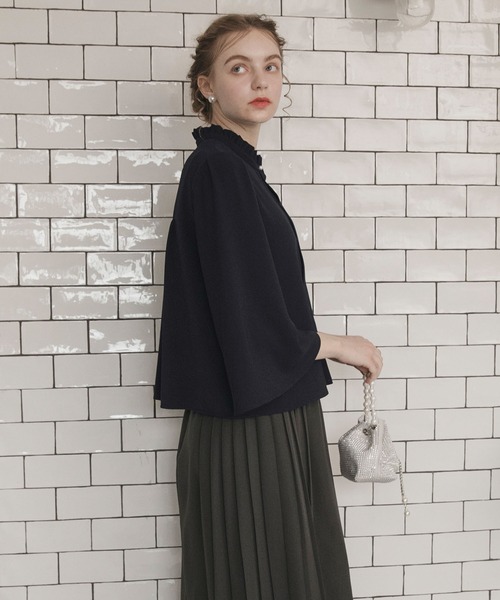 ノワール ケイニノミヤ　スタンドカラー フリルショルダー ワイドスリーブブラウス セール】【BONLECILL noir】スタンドフリルカラーフレアスリーブ