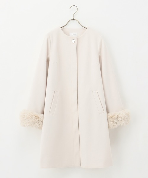 Honeys(ハニーズ)の「ファー付ノーカラーコート(ノーカラーコート・レディース・アイボリー/ネイビー/ライトグレー/モカ・S/M/L/LL/3L)」の11枚目の写真