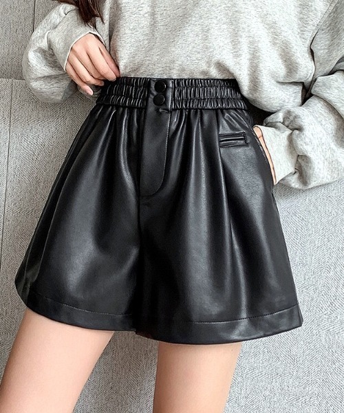 SHEENA(シーナ)の「ウエストゴムエコレザーショートパンツ(その他パンツ・レディース・ブラウン/ブラック・M)」の8枚目の写真