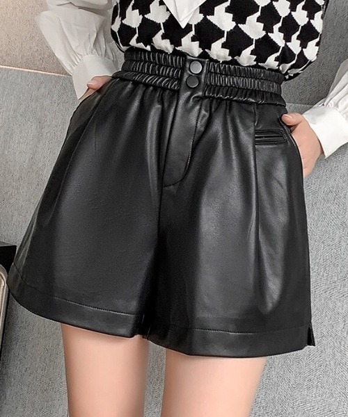 SHEENA(シーナ)の「ウエストゴムエコレザーショートパンツ(その他パンツ・レディース・ブラウン/ブラック・M)」の10枚目の写真