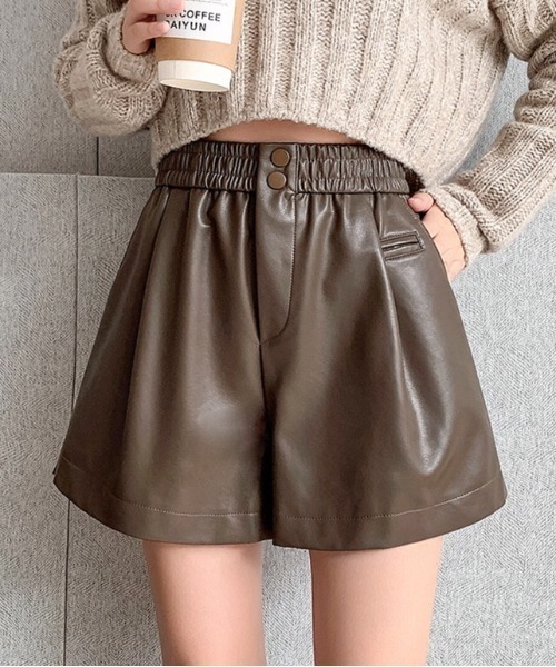 SHEENA(シーナ)の「ウエストゴムエコレザーショートパンツ(その他パンツ・レディース・ブラウン/ブラック・M)」の11枚目の写真