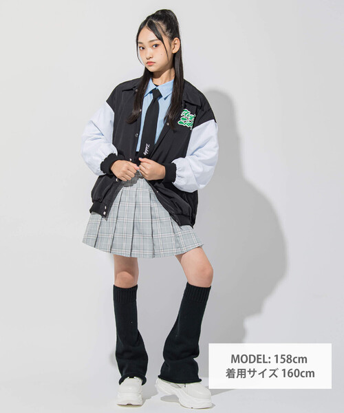 ZIDDY（ジディ）の「【 ニコ☆プチ 掲載 】サガラ刺繍バイカラースタジャン(130~160cm)（スタジャン・キッズ・ブラック/グリーン・150cm/160cm/130cm/140cm）」の3枚目の写真