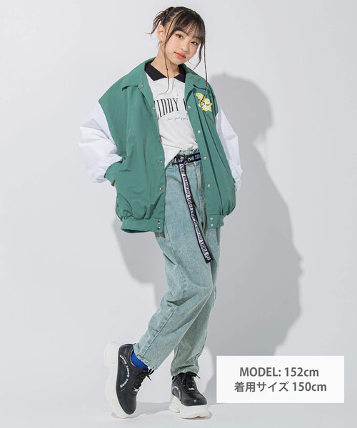 ZIDDY（ジディ）の「【 ニコ☆プチ 掲載 】サガラ刺繍バイカラースタジャン(130~160cm)（スタジャン・キッズ・ブラック/グリーン・150cm/160cm/130cm/140cm）」の4枚目の写真