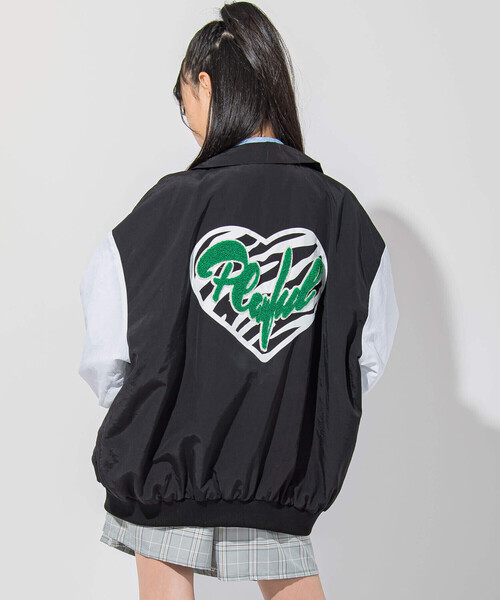 ZIDDY（ジディ）の「【 ニコ☆プチ 掲載 】サガラ刺繍バイカラースタジャン(130~160cm)（スタジャン・キッズ・ブラック/グリーン・150cm/160cm/130cm/140cm）」の5枚目の写真