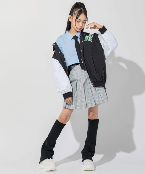 ZIDDY（ジディ）の「【 ニコ☆プチ 掲載 】サガラ刺繍バイカラースタジャン(130~160cm)（スタジャン・キッズ・ブラック/グリーン・150cm/160cm/130cm/140cm）」の6枚目の写真