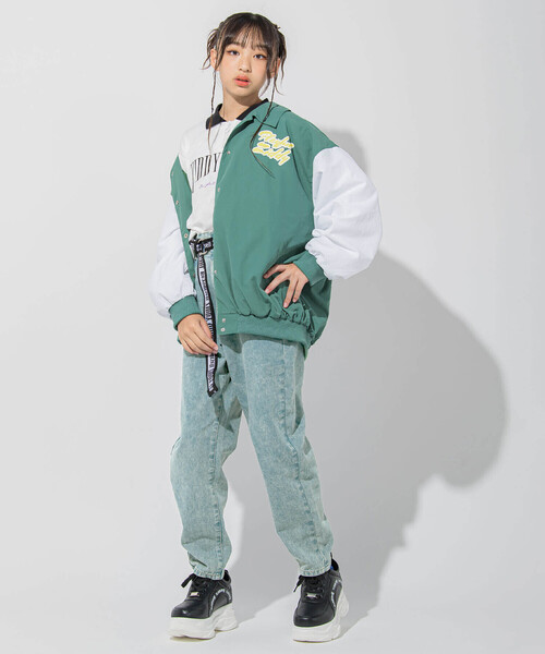 ZIDDY（ジディ）の「【 ニコ☆プチ 掲載 】サガラ刺繍バイカラースタジャン(130~160cm)（スタジャン・キッズ・ブラック/グリーン・150cm/160cm/130cm/140cm）」の10枚目の写真