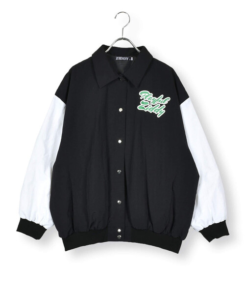 ZIDDY（ジディ）の「【 ニコ☆プチ 掲載 】サガラ刺繍バイカラースタジャン(130~160cm)（スタジャン・キッズ・ブラック/グリーン・150cm/160cm/130cm/140cm）」の11枚目の写真