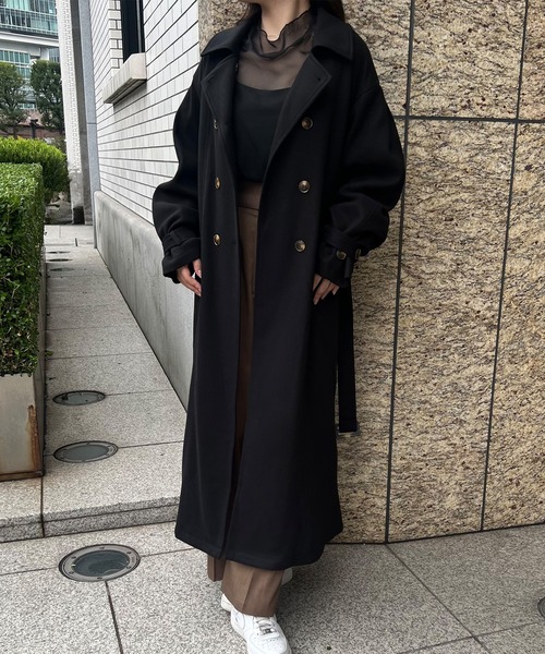 junoah（ジュノア）の「ダブルロングトレンチコート（トレンチコート・レディース・アイボリー/モカ/ブラック・MEDIUM/X-LARGE/LARGE）」の2枚目の写真