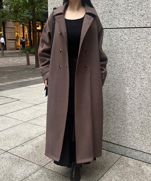 junoah（ジュノア）の「ダブルロングトレンチコート（トレンチコート・レディース・アイボリー/モカ/ブラック・MEDIUM/X-LARGE/LARGE）」の3枚目の写真