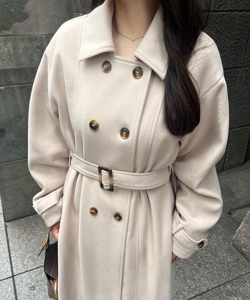 junoah（ジュノア）の「ダブルロングトレンチコート（トレンチコート・レディース・アイボリー/モカ/ブラック・MEDIUM/X-LARGE/LARGE）」の8枚目の写真