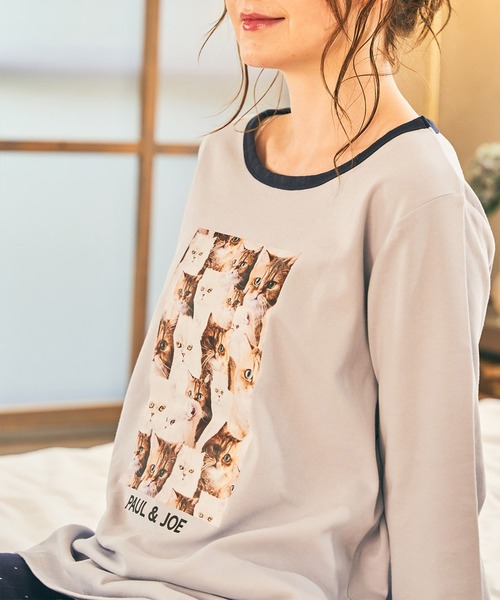 PAUL&JOE（ポールアンドジョー）の「【PAUL&JOE】ヌネット＆ジプシー（all over cat）プリント　ロングTシャツ（ルームウェア/パジャマ・レディース・ホワイト/サックスブルー/アイボリー・M/L）」の3枚目の写真