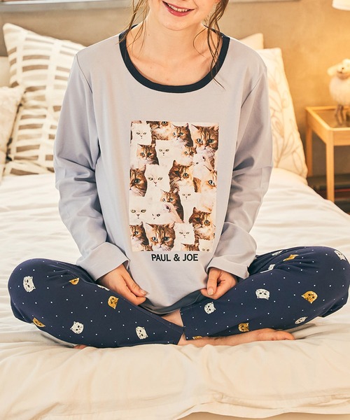 PAUL&JOE（ポールアンドジョー）の「【PAUL&JOE】ヌネット＆ジプシー（all over cat）プリント　ロングTシャツ（ルームウェア/パジャマ・レディース・ホワイト/サックスブルー/アイボリー・M/L）」の9枚目の写真