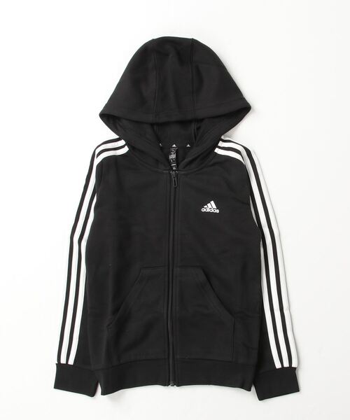 adidas（アディダス）の「アディダス adidas エッセンシャルズ スリーストライプス フリース フルジップパーカー（パーカー・キッズ・ブラック×ホワイト/ブルー・150cm/130cm/140cm/160cm）」の2枚目の写真
