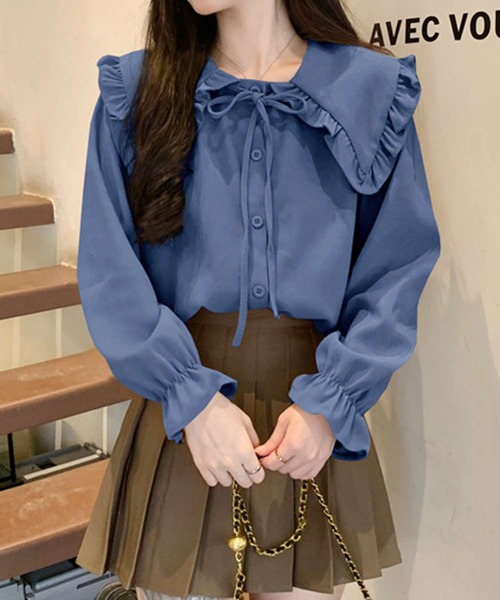 襟付きフリルリボンブラウス（シャツ/ブラウス）｜frunco（フランコ