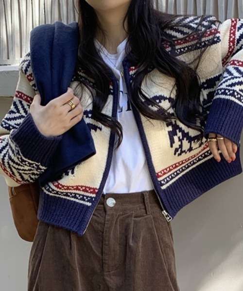 Vipoa（ヴィポア）の「RETRO NORDIC ZIP UP KNIT CARDIGAN（カーディガン/ボレロ・レディース・アイボリー・FREE）」の4枚目の写真