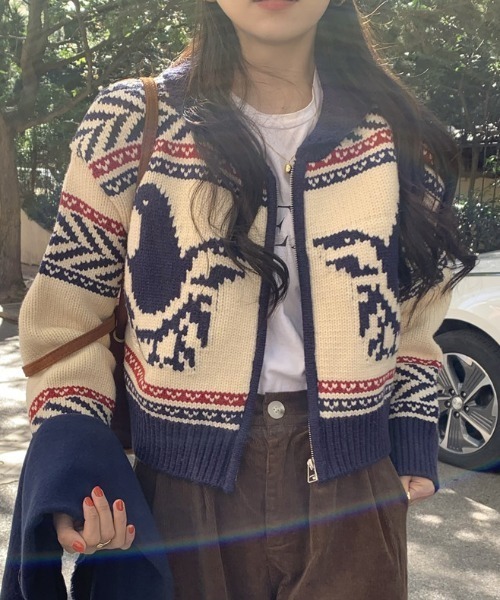 Vipoa（ヴィポア）の「RETRO NORDIC ZIP UP KNIT CARDIGAN（カーディガン/ボレロ・レディース・アイボリー・FREE）」の5枚目の写真