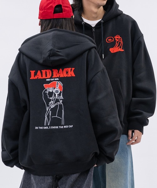 Red Cap Girl（レッドキャプガール）の「【a-r】〔Red Cap Girl/レッドキャップガール〕バックサテン刺繍 フルジップ ビッグパーカー（パーカー・メンズ・ネイビー/ダークグレー/アッシュグレー/ダークグリーン/ブラック/グレー系その他/オレンジ/ホワイト/アイボリー/ホワイト系/ブラック系その他/グレー系/ワインレッド/ダークブルー/ブラック系・MEDIUM/LARGE）」の7枚目の写真