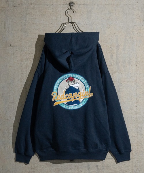 Red Cap Girl（レッドキャプガール）の「【a-r】〔Red Cap Girl/レッドキャップガール〕バックサテン刺繍 フルジップ ビッグパーカー（パーカー・メンズ・ネイビー/ダークグレー/アッシュグレー/ダークグリーン/ブラック/グレー系その他/オレンジ/ホワイト/アイボリー/ホワイト系/ブラック系その他/グレー系/ワインレッド/ダークブルー/ブラック系・MEDIUM/LARGE）」の19枚目の写真