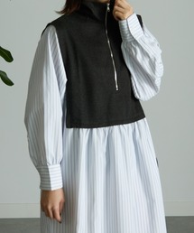 ハーフジップ」に該当するワンピース（ストライプ柄