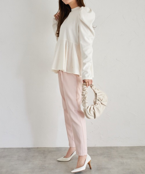 tocco closet（トッコ　クローゼット）の「【ZOZO限定】パール付きペプラムプルオーバー（Tシャツ/カットソー・レディース・オフホワイト/ブラック・M）」の6枚目の写真