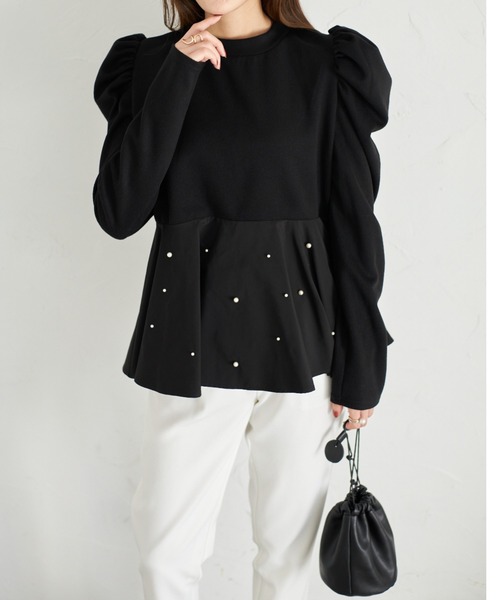 tocco closet（トッコ　クローゼット）の「【ZOZO限定】パール付きペプラムプルオーバー（Tシャツ/カットソー・レディース・オフホワイト/ブラック・M）」の12枚目の写真